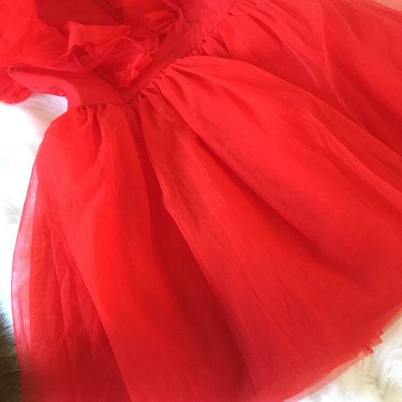 Red Ruffle Trim Mesh Dress - Picture 3 of 8